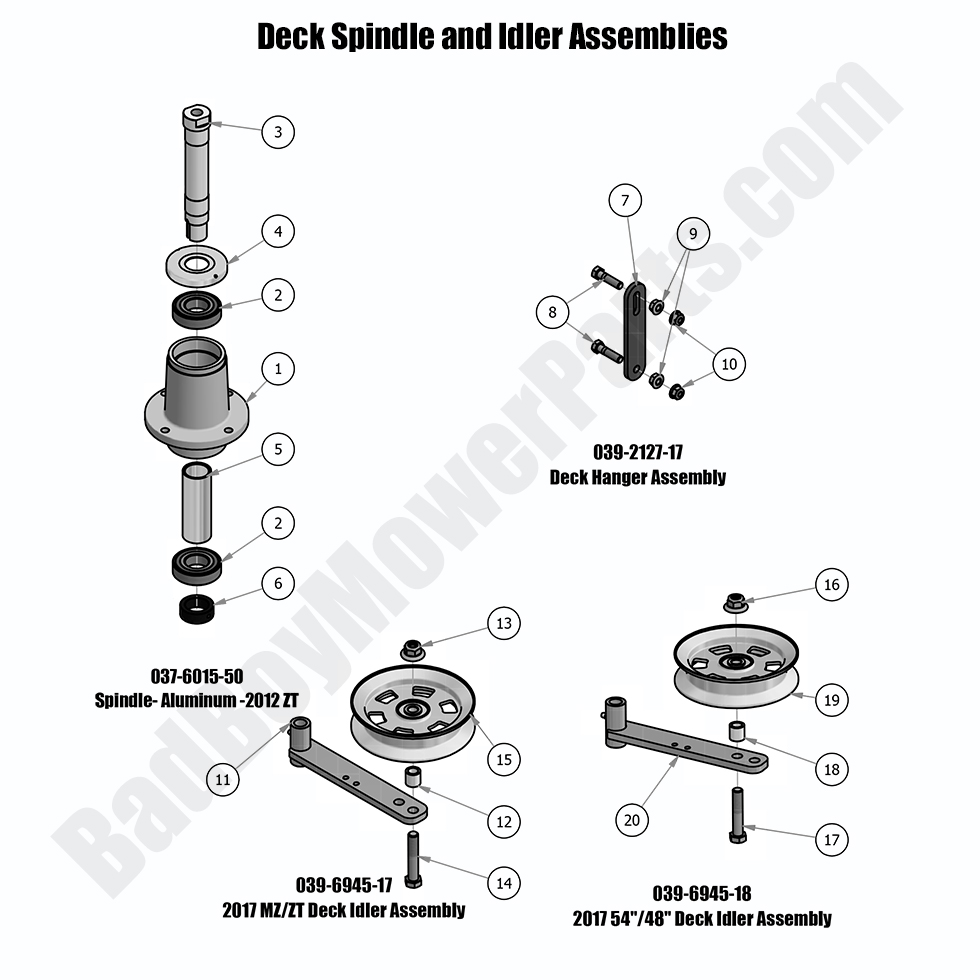 2018 Compact Outlaw Deck Spindle and Idler Assemblies